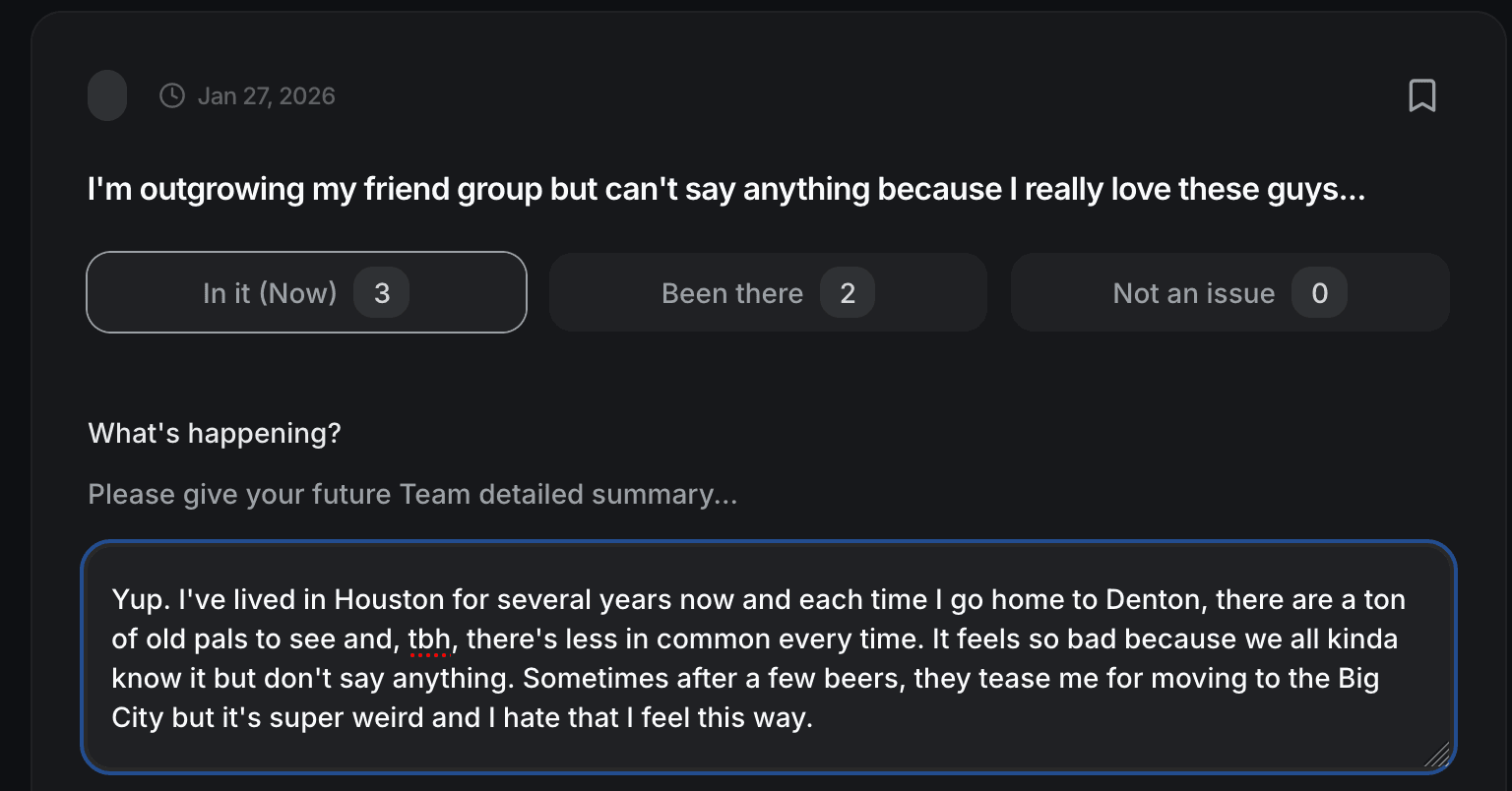 Camaraderie app - submitting a situation